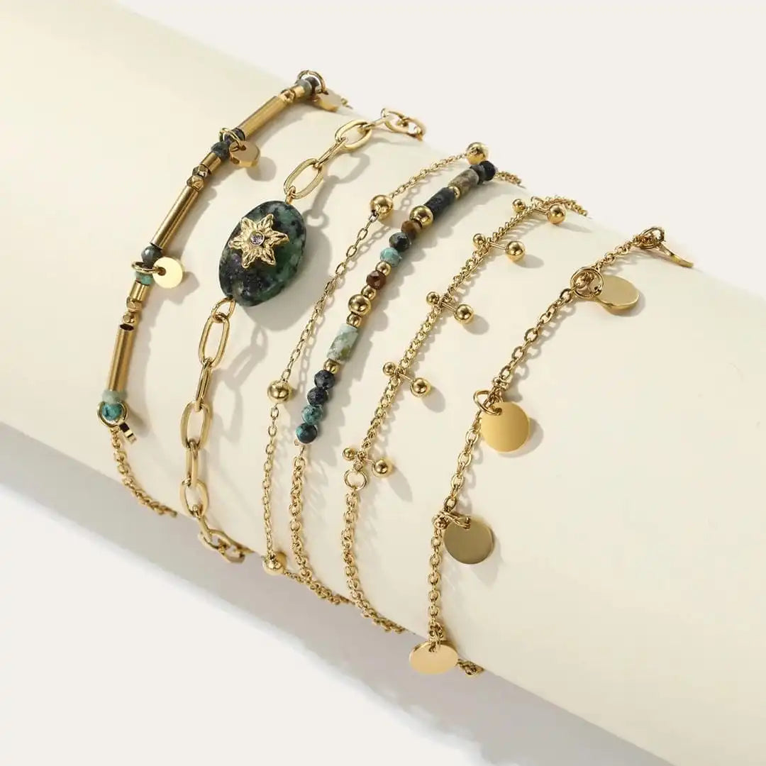 Turquoise Bracelet Collection with Gold Lava Accents