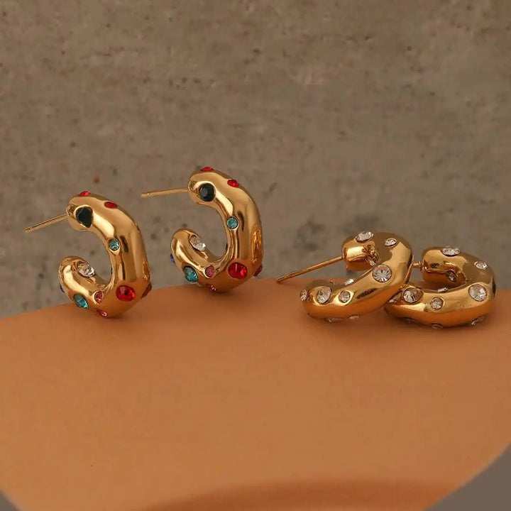 Radiant Gold Zircon Hoop Earrings in a Circular Design