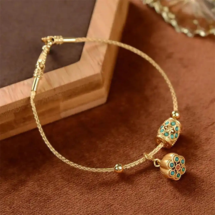Antique Gold Turquoise Lotus Cuff Bracelet