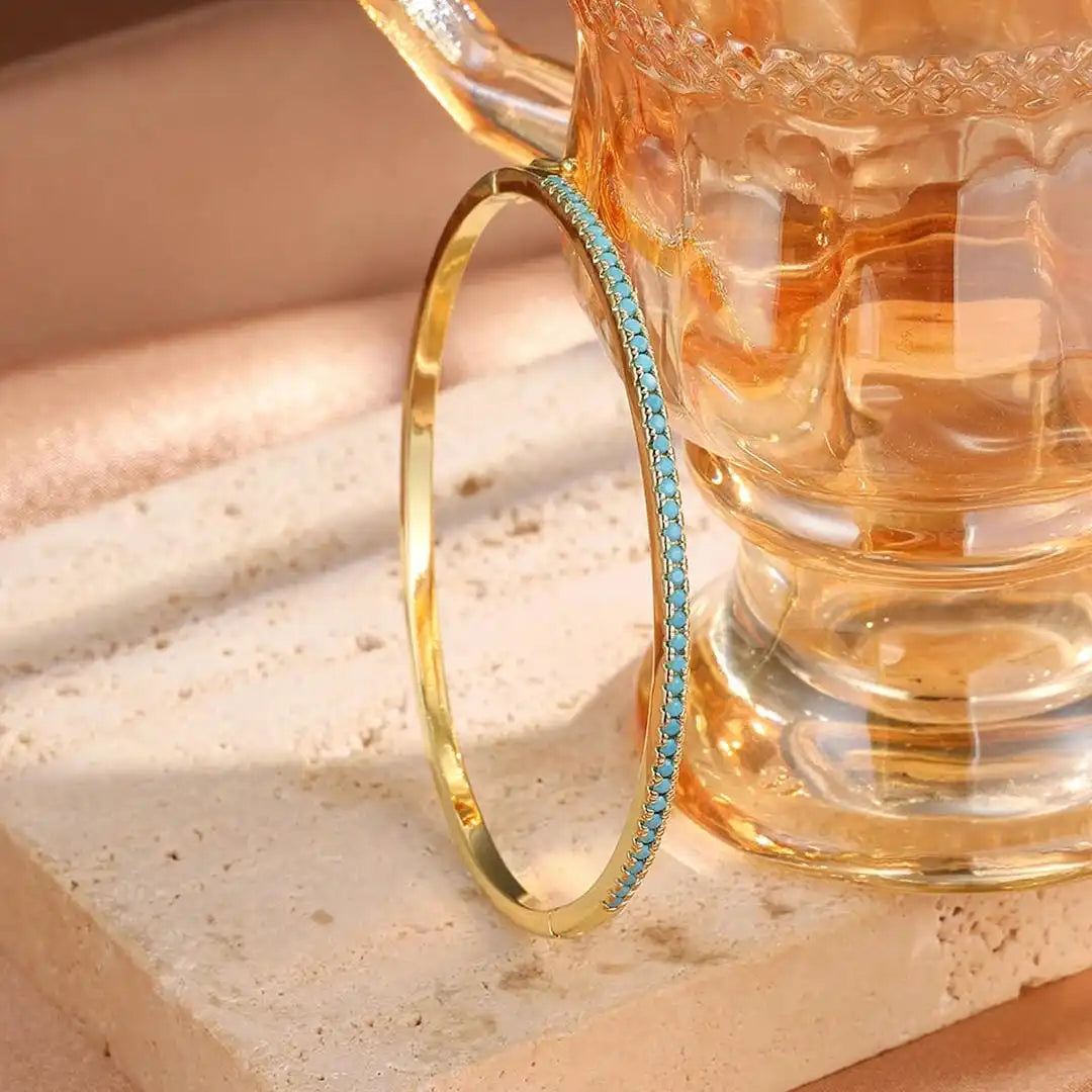 Turquoise Stone Bracelet Featuring Gold Accents