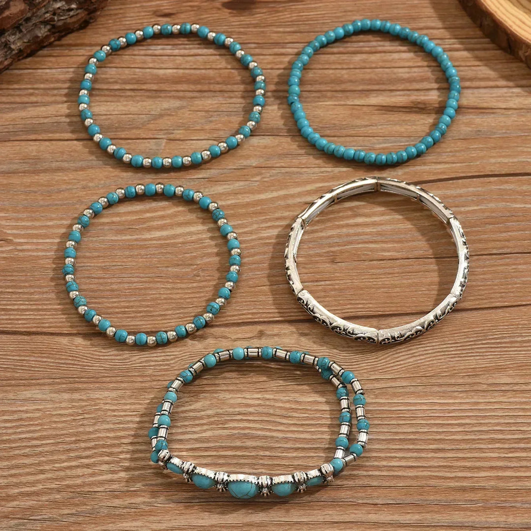 Turquoise Bead Bracelet Collection with Bohemian Flair