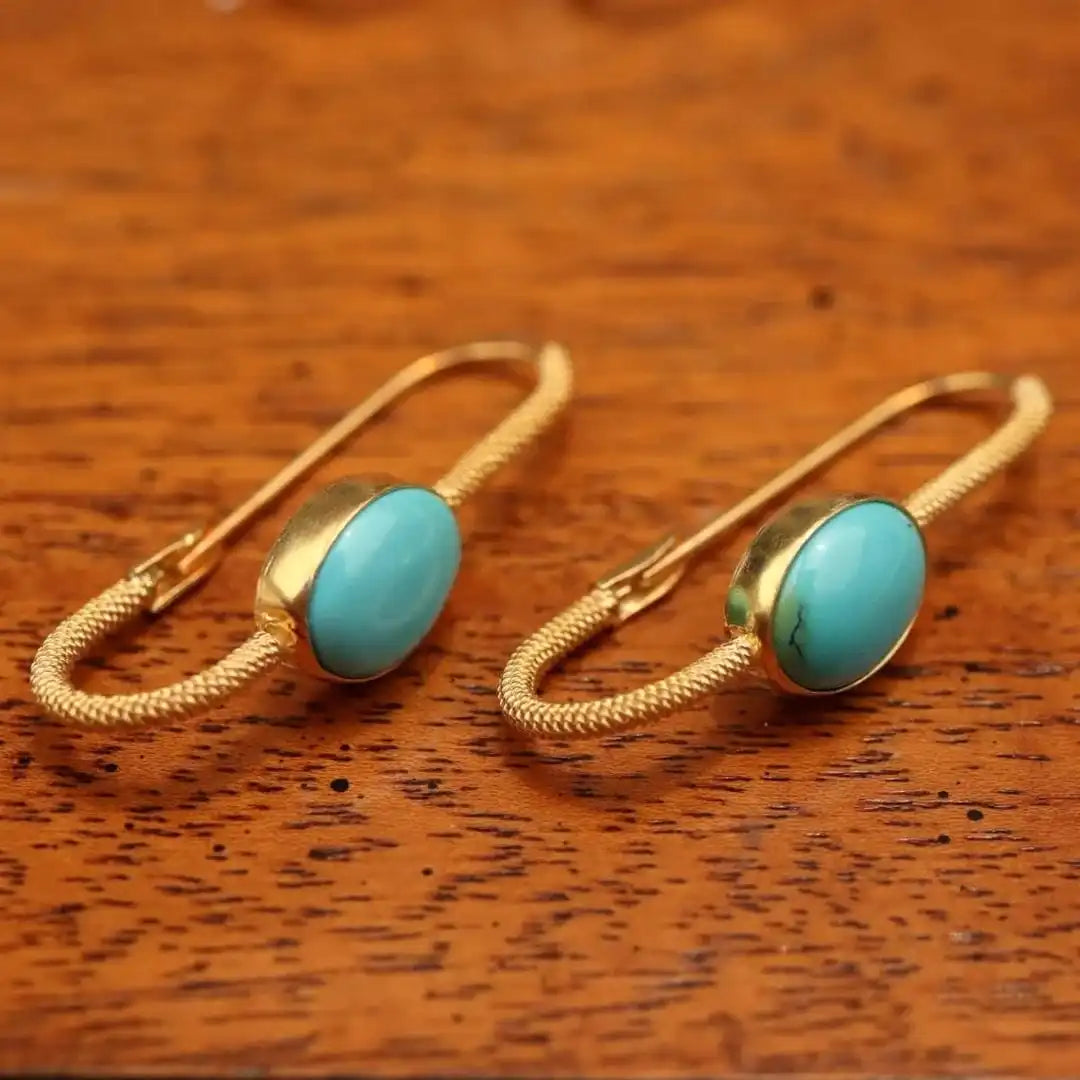 Timeless Gold Earrings with Turquoise and Pearl Moonstone Accents