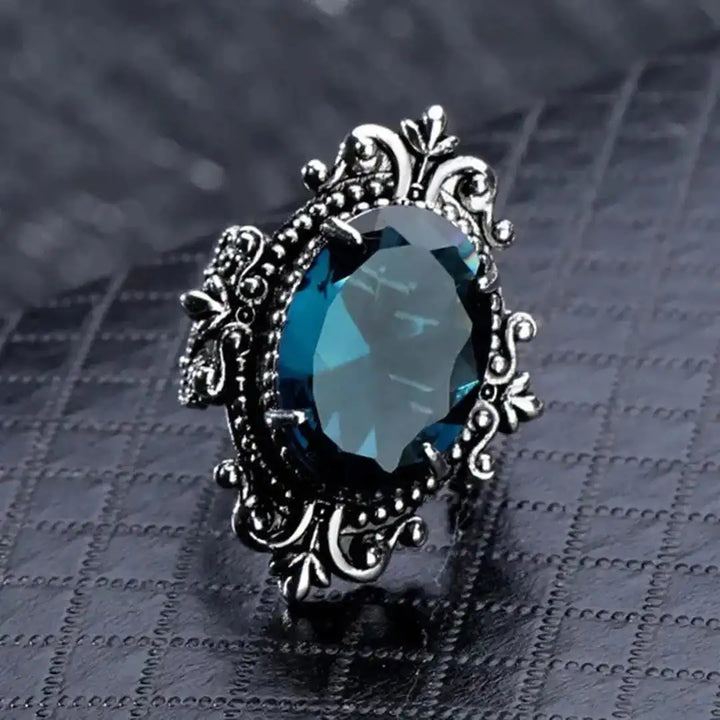 Vintage Silver Oval Blue Zircon Ring