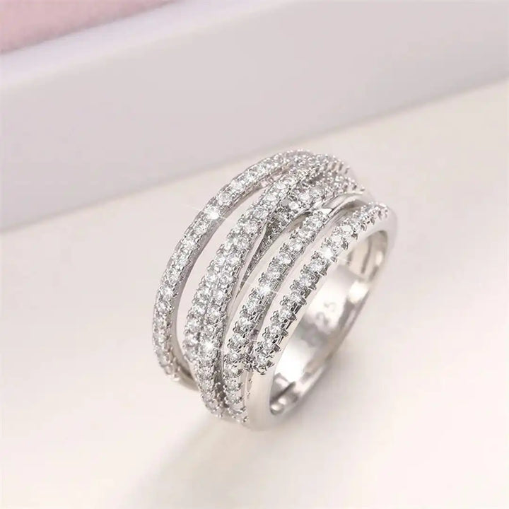 Layered Zirconia Cross Band Ring