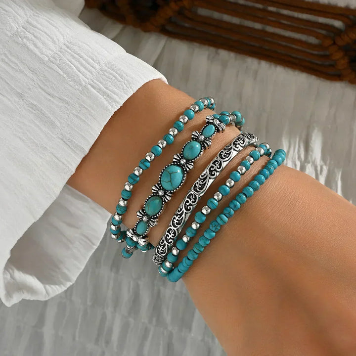 Bohemian Collection of Turquoise Gemstone Bracelets