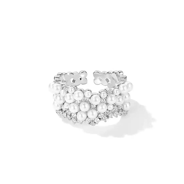 Vintage Adjustable Ring with Pearls and Zirconia