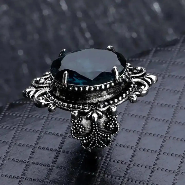 Vintage Silver Oval Blue Zircon Ring