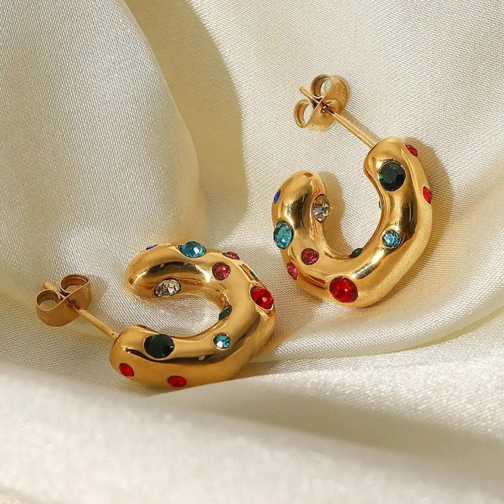 Radiant Gold Zircon Hoop Earrings in a Circular Design