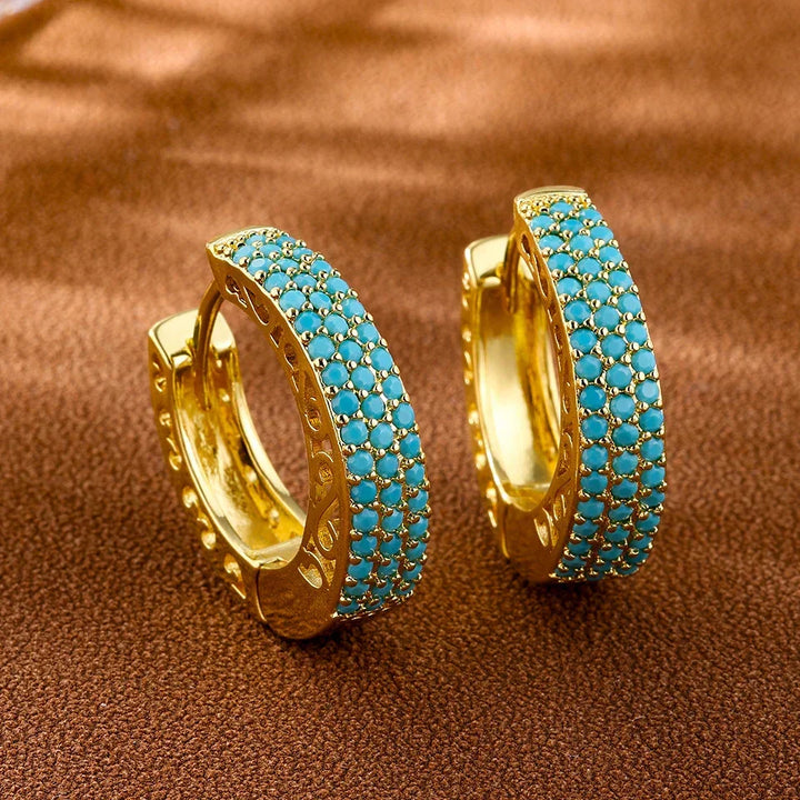 Chic Turquoise Floral Hoop Earrings