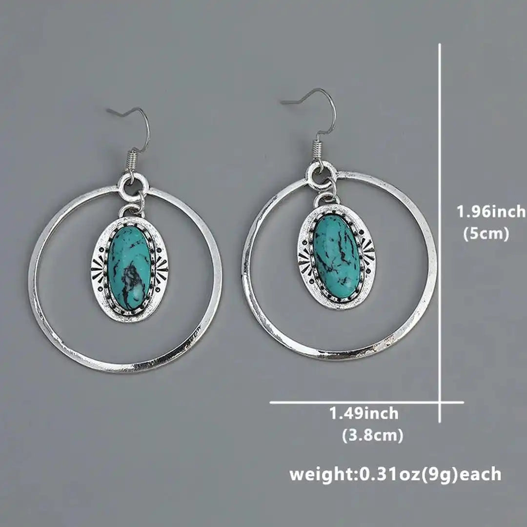 Vintage Silver Turquoise Inlay Dangle Earrings