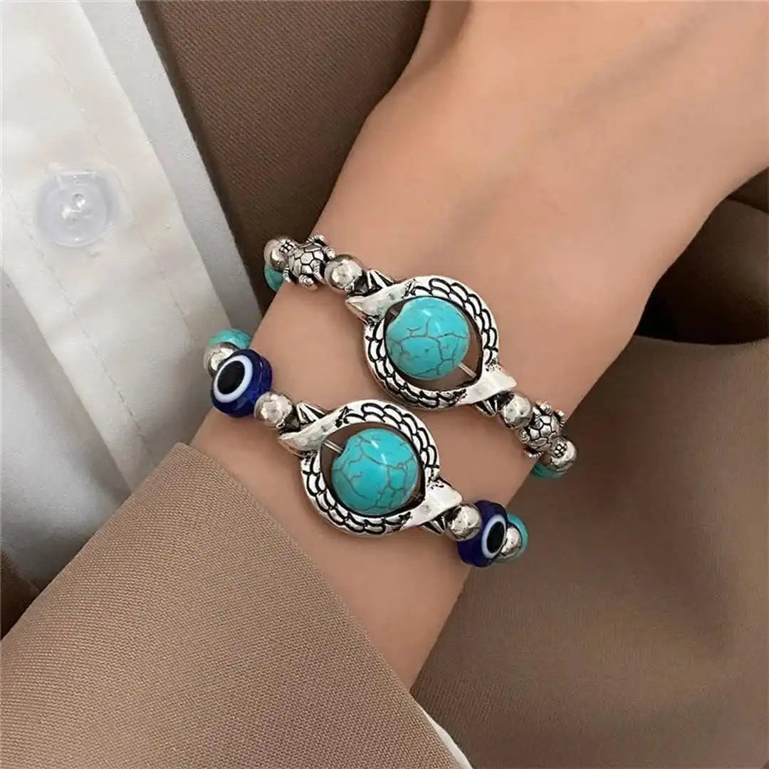 Aqua-Finished Vintage Silver Turquoise Bracelet