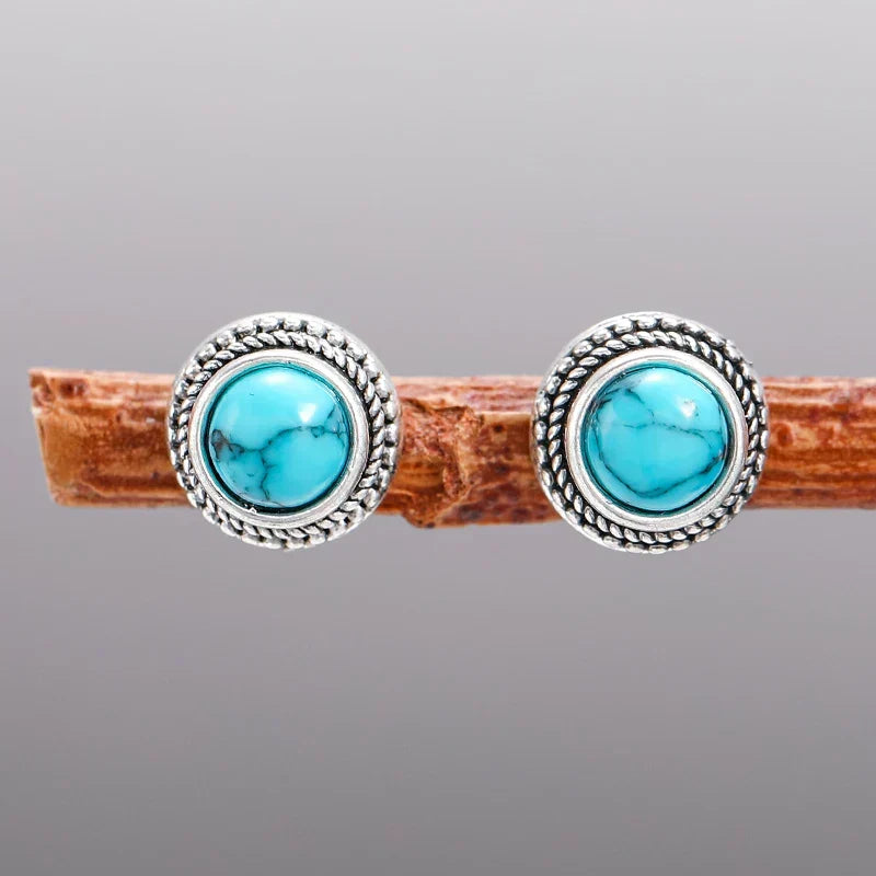 Vintage-Inspired Bohemian Faux Turquoise Stud Earrings