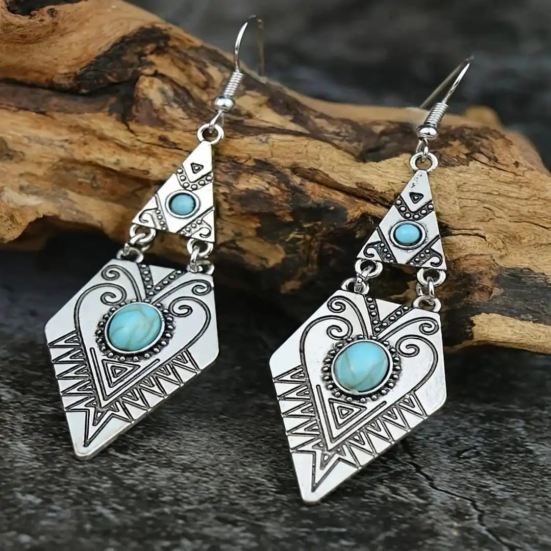 Vintage Bohemian Turquoise Gemstone Earrings