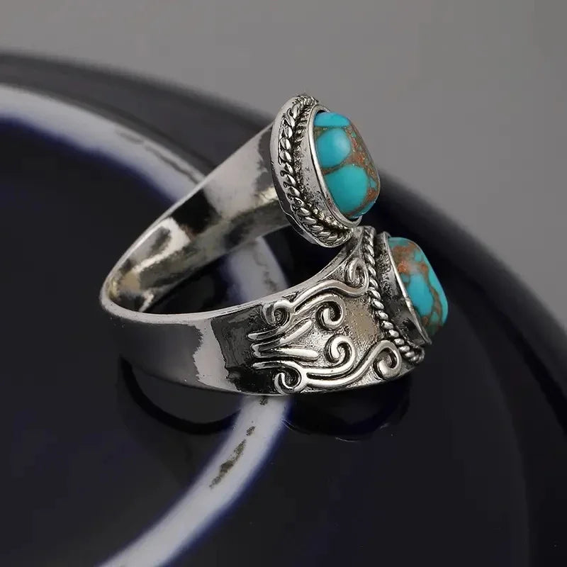 Stylish Vintage Turquoise Cross Band Ring