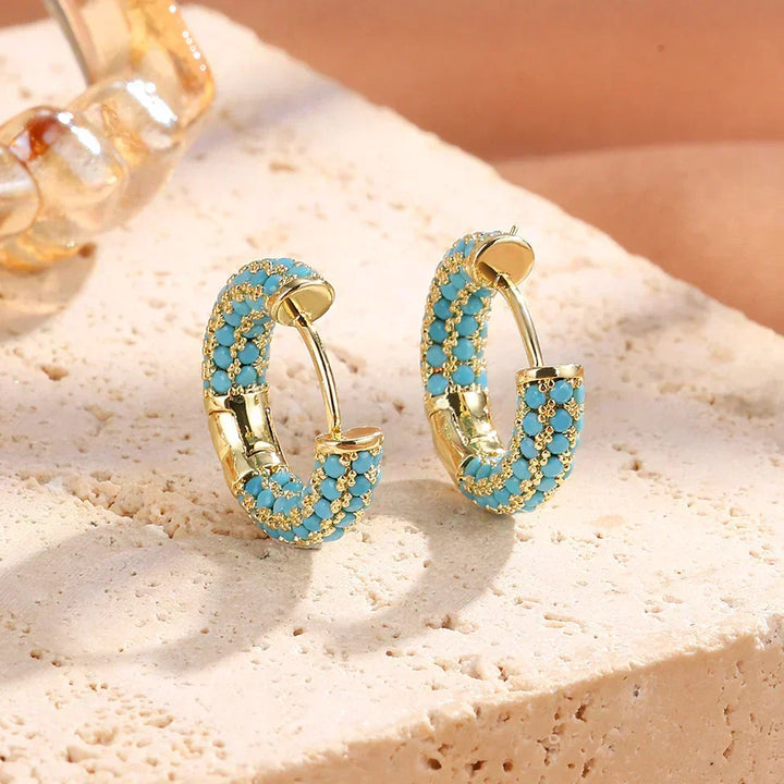 Chic Turquoise Floral Hoop Earrings