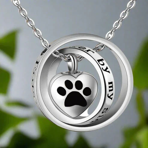 "Eternally in My Heart, Always by My Side" – Stainless Steel Paw Print Urn Necklace