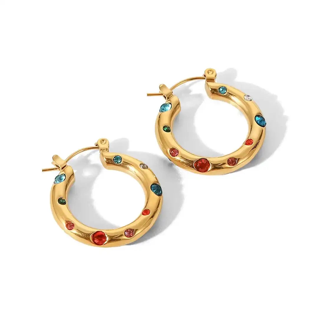 Radiant Gold Zircon Hoop Earrings in a Circular Design