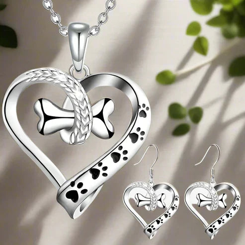 2-Piece Charm Jewelry Set Featuring Paw, Heart, and Bone Designs
