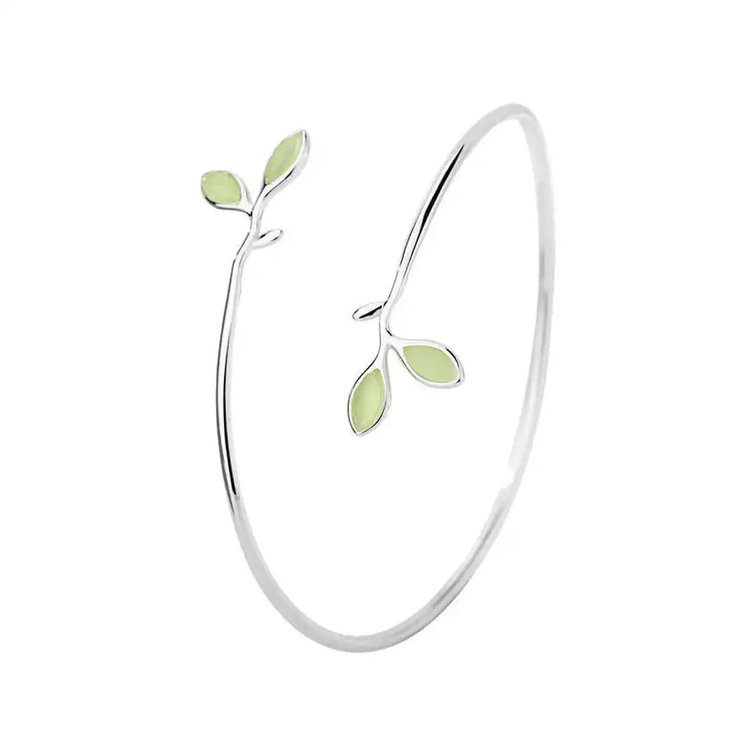Timeless Opal Leaf Cuff Bracelet in Silver