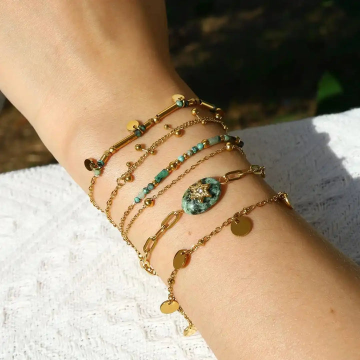 Turquoise Bracelet Collection with Gold Lava Accents
