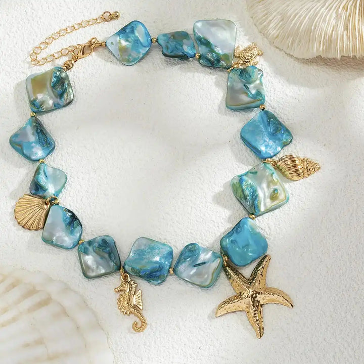 Bohemian Sea Star Pendant Necklace with Stone Accents