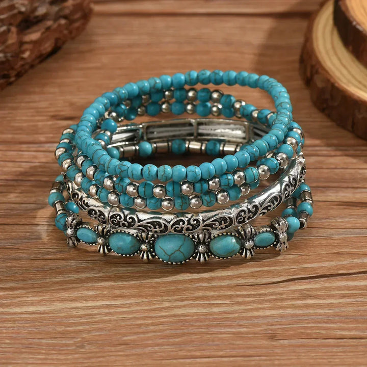 Bohemian Collection of Turquoise Gemstone Bracelets