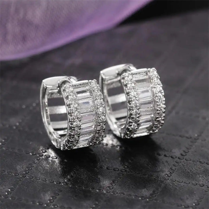 Baguette-Style Petite Zirconia Hoop Earrings