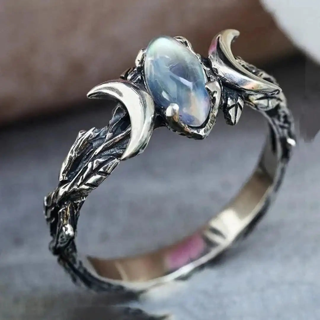 Vintage-Inspired Moonstone Ring with Bohemian Flair