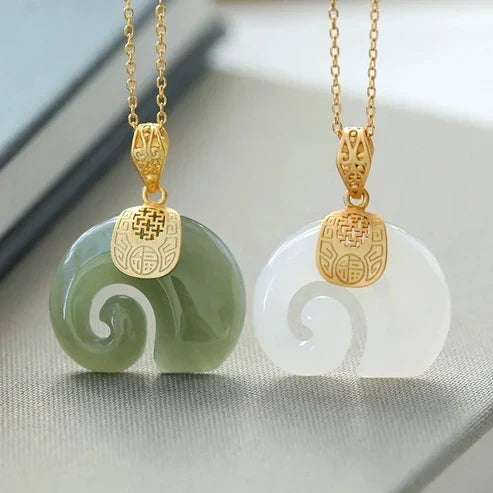 Hetian Jade Elephant Charm Necklace