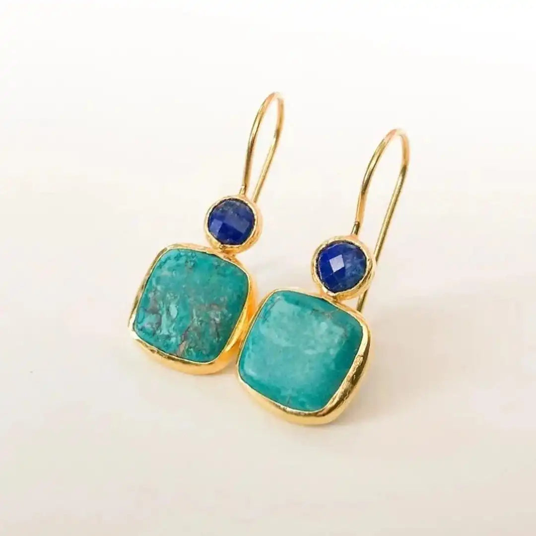 Vintage Gold and Turquoise Ornamental Earrings