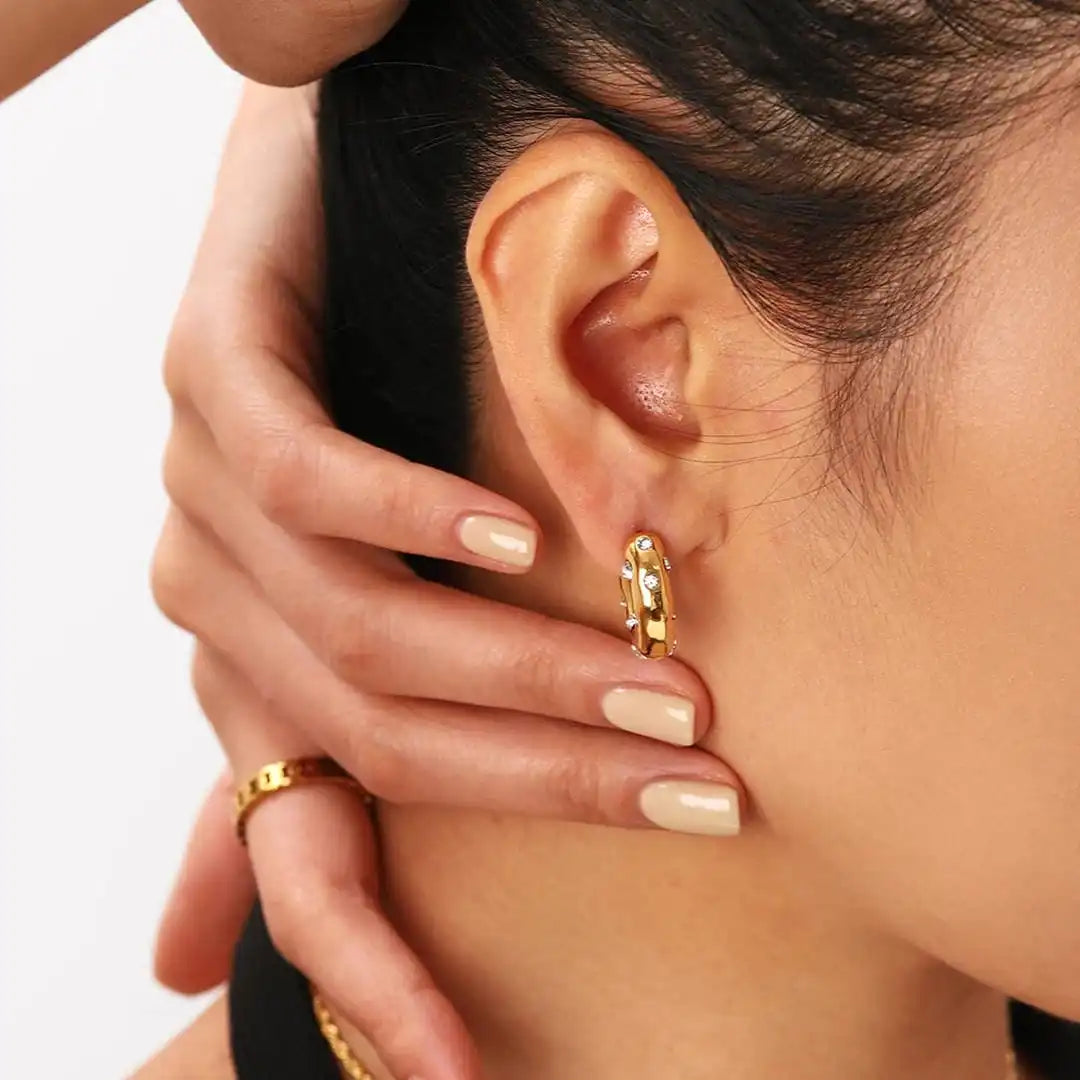 Radiant Gold Zircon Hoop Earrings in a Circular Design