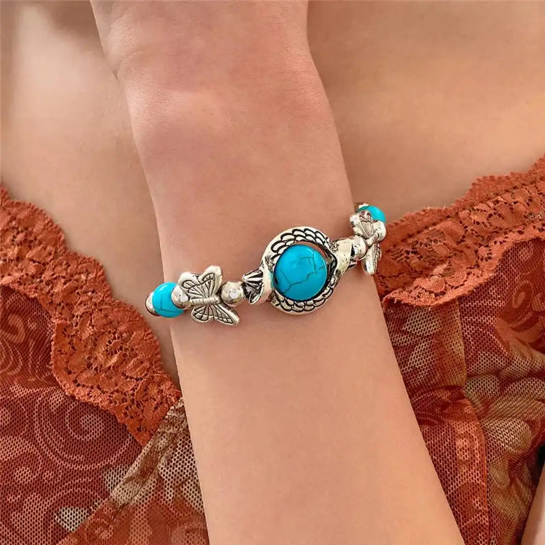 Aqua Retro Silver Turquoise Bracelet