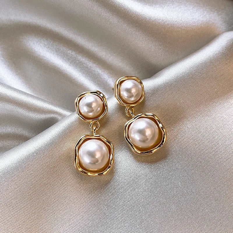 Elegant Double Pearl Stud Earrings