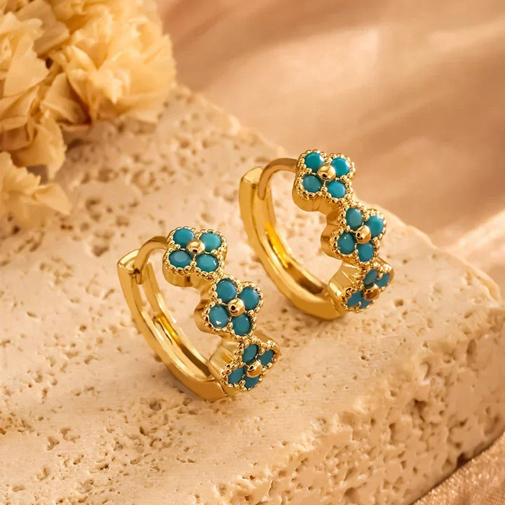 Chic Turquoise Floral Hoop Earrings