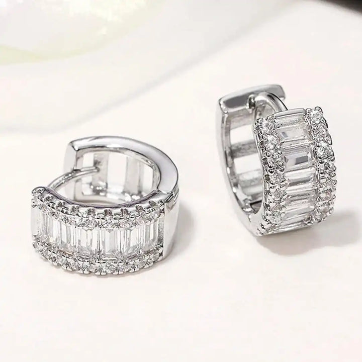 Baguette-Style Petite Zirconia Hoop Earrings