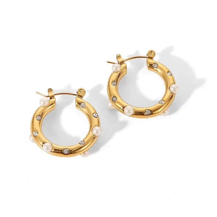 Radiant Gold Zircon Hoop Earrings in a Circular Design