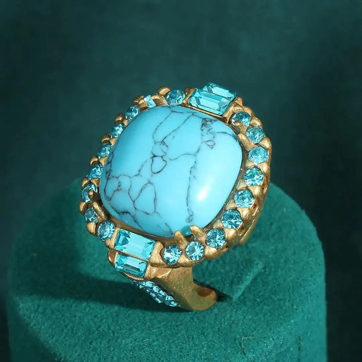 Turquoise Zirconia Ring Featuring Golden Highlights