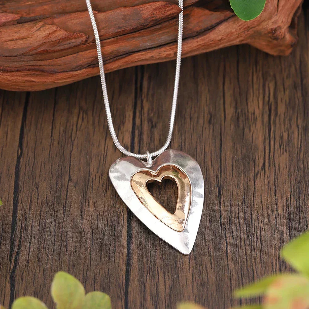 Vintage Silver and Gold Heart Pendant Necklace