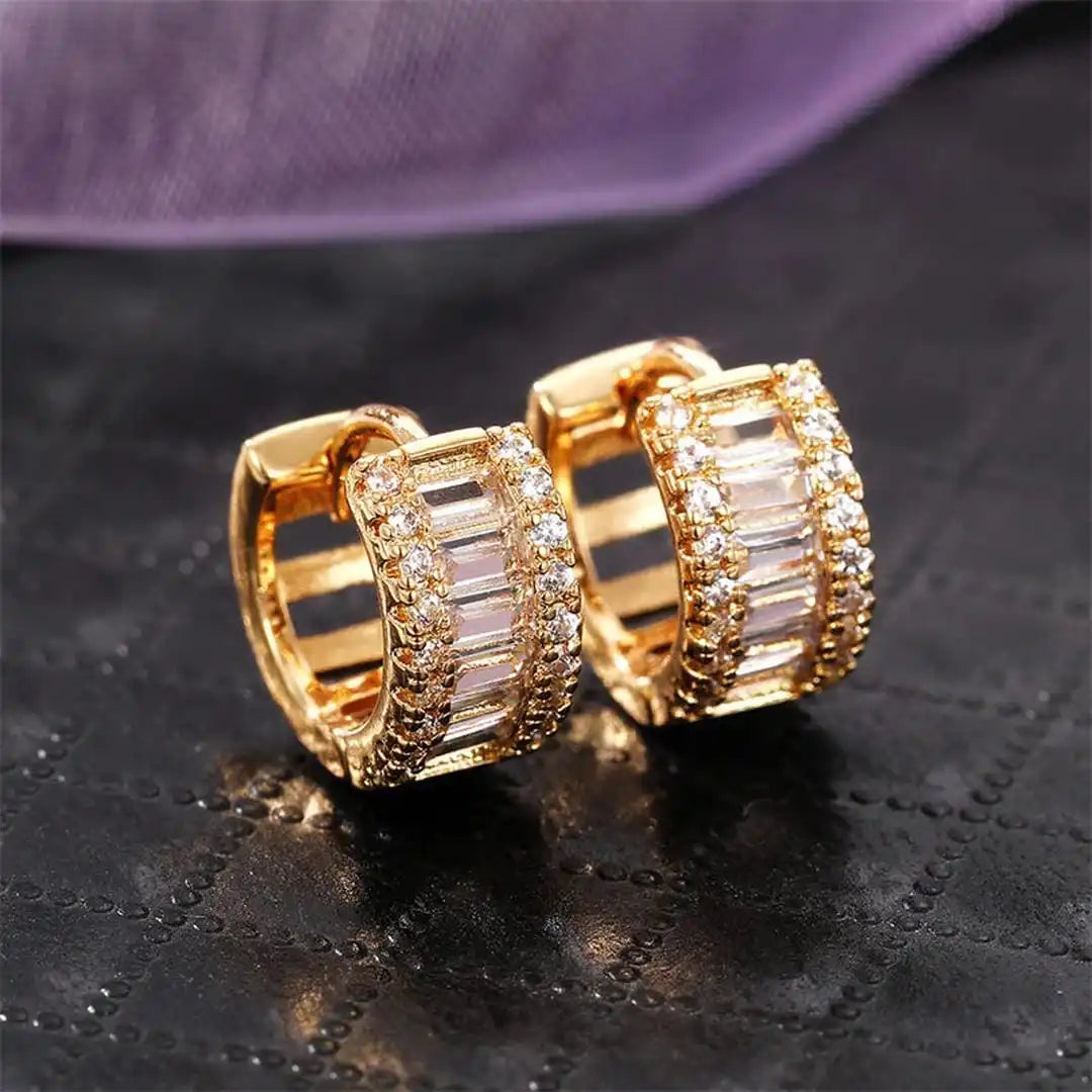 Baguette-Style Petite Zirconia Hoop Earrings