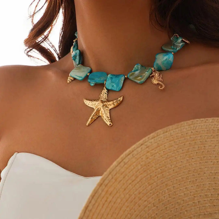 Bohemian Stone Starfish Pendant Necklace