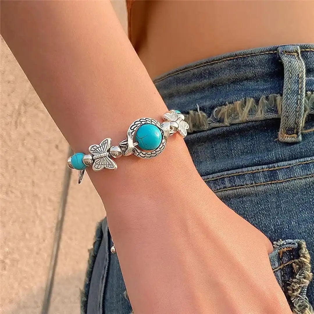 Aqua Retro Silver Turquoise Bracelet