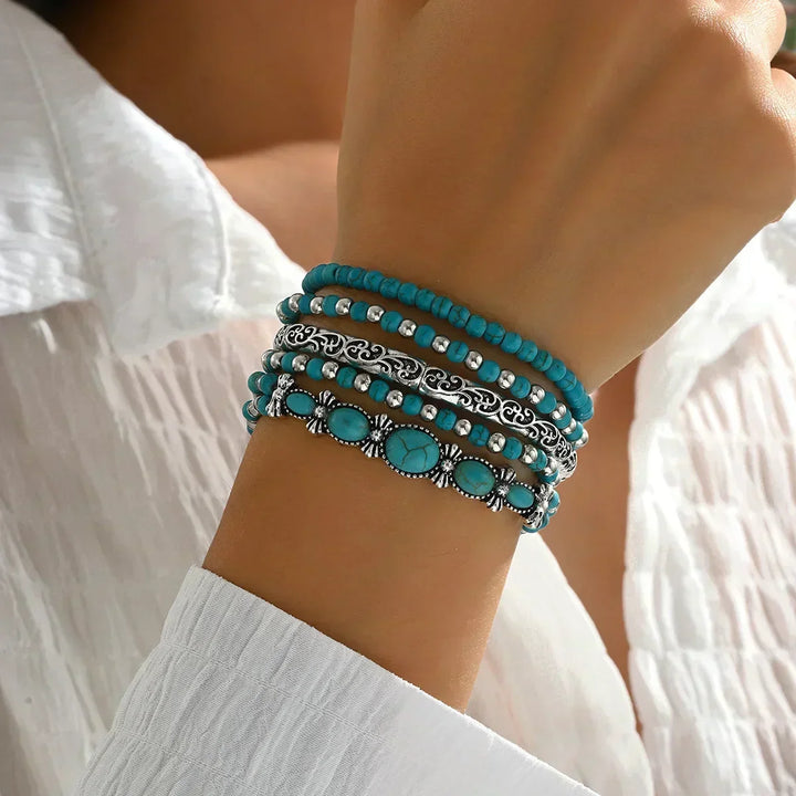 Bohemian Collection of Turquoise Gemstone Bracelets