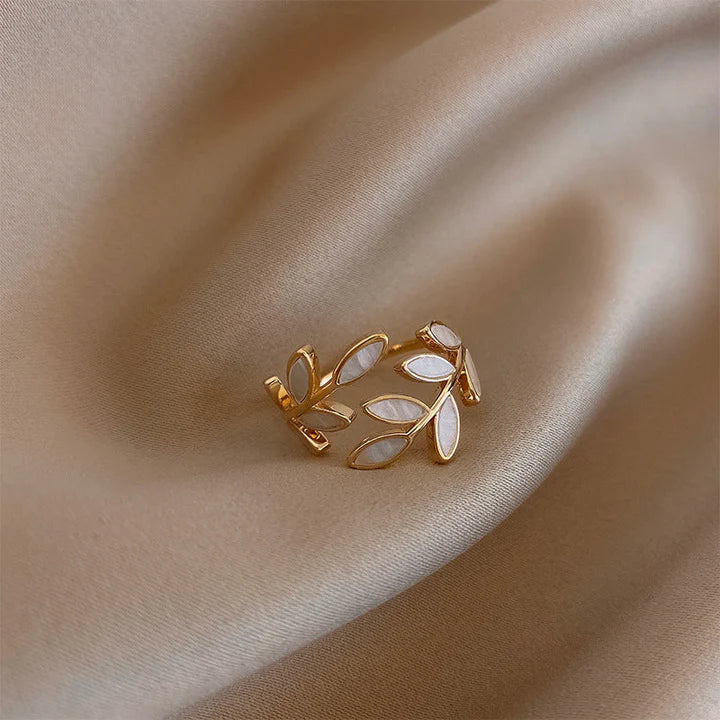 Pure - Adjustable Leaf-Inspired Ring Featuring White Opal