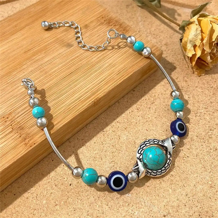 Aqua Retro Silver Turquoise Bracelet