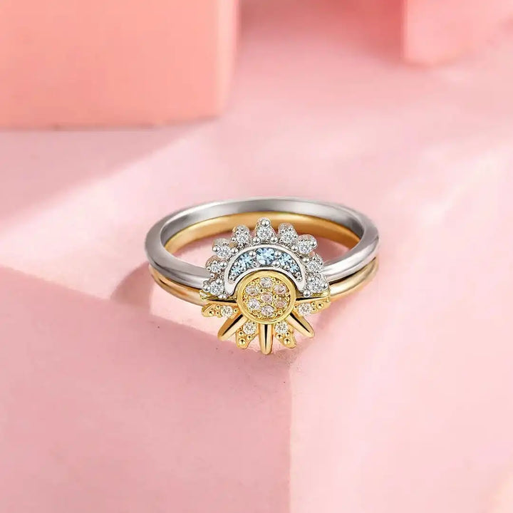 Timeless Silver Zirconia Sun and Moon Ring Set