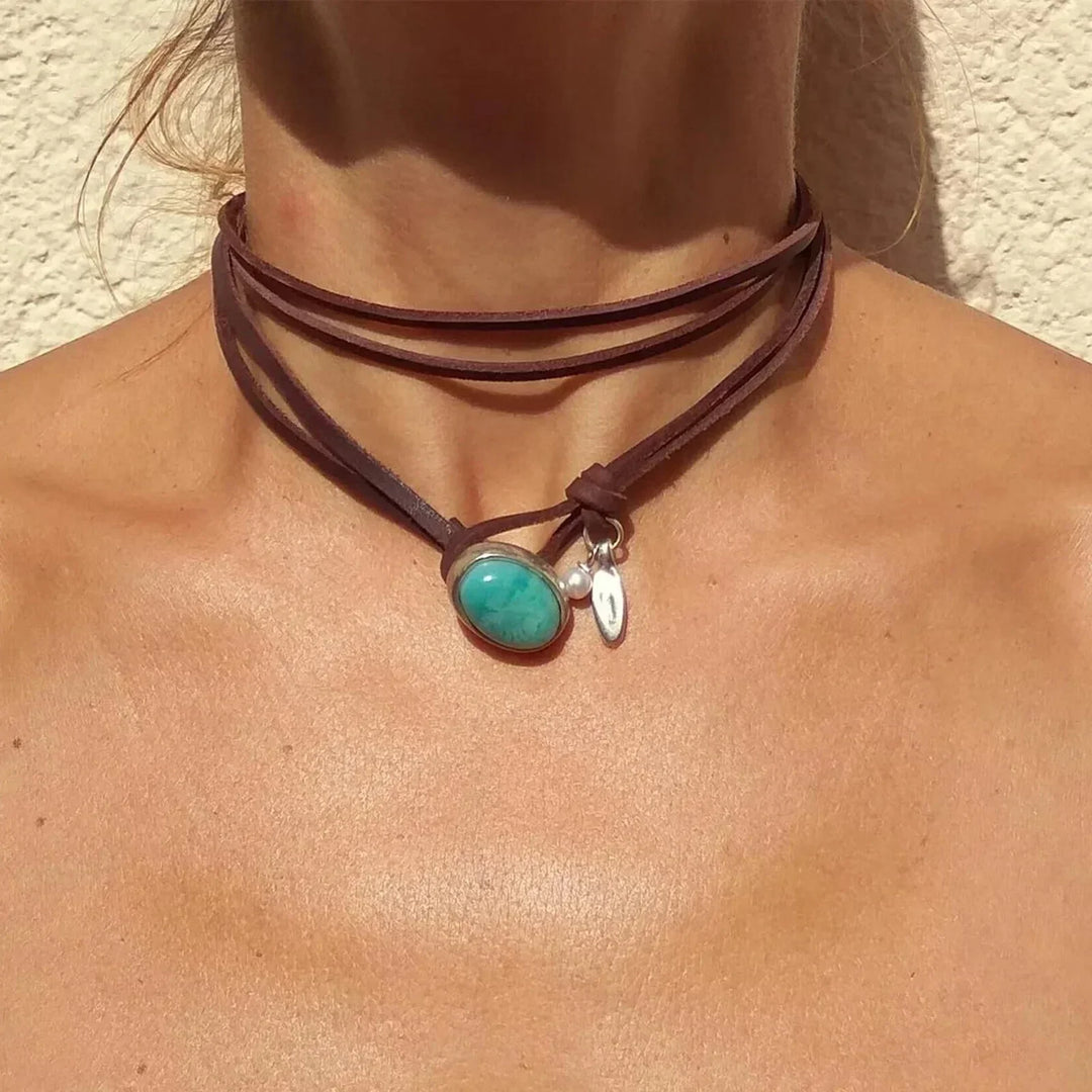 Vintage Bohemian Turquoise Pendant Necklace