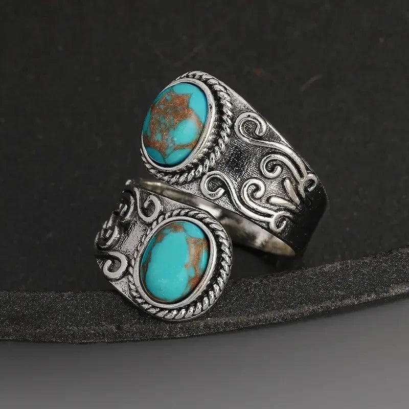 Stylish Vintage Turquoise Cross Band Ring