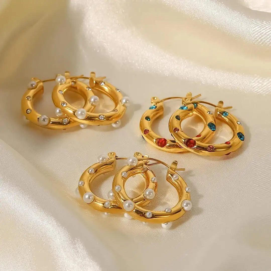 Radiant Gold Zircon Hoop Earrings in a Circular Design