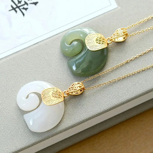 Hetian Jade Elephant Charm Necklace