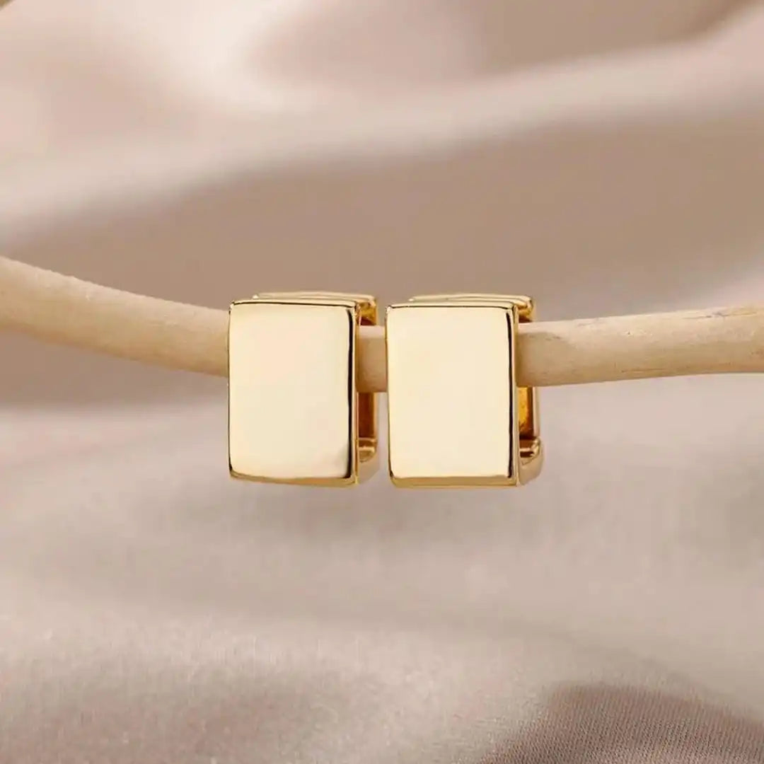 Golden Geometric Square Stud Earrings